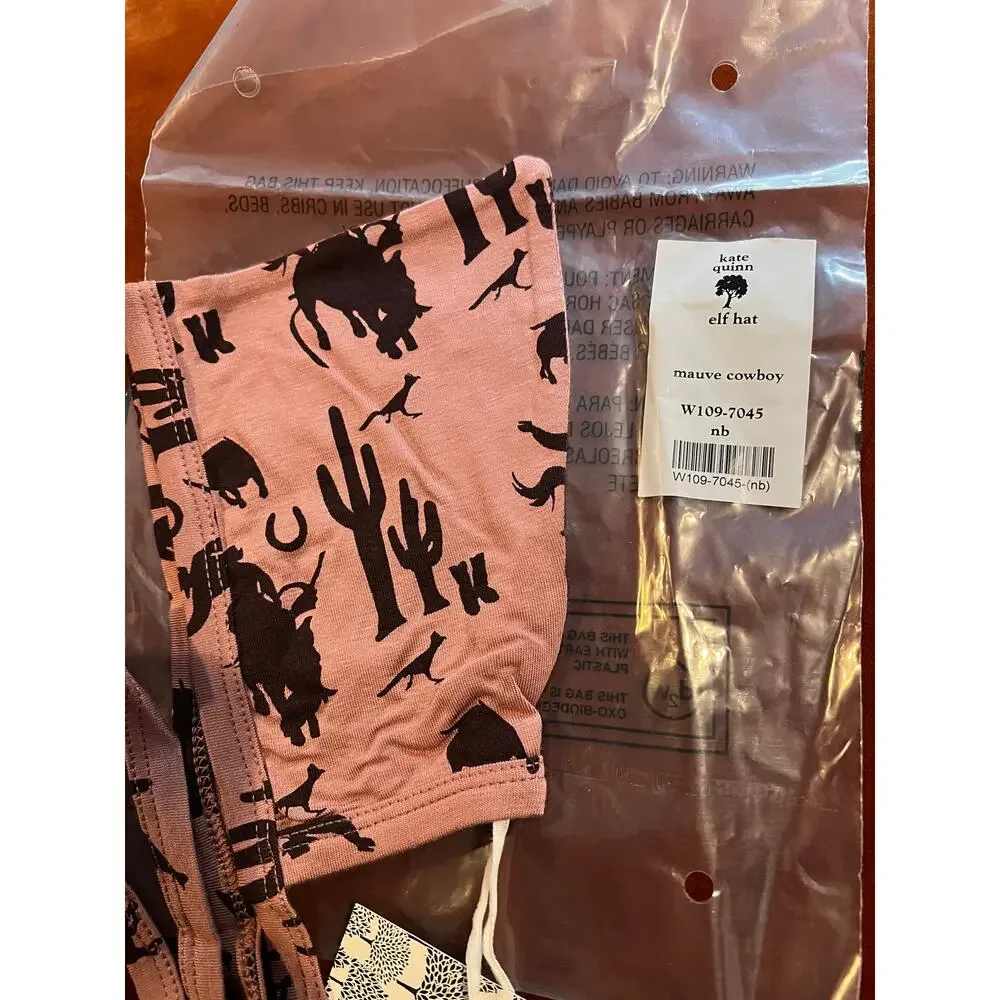 NWT Kate Quinn Mauve Pink Cowboy Bamboo Elf Hat nb Newborn